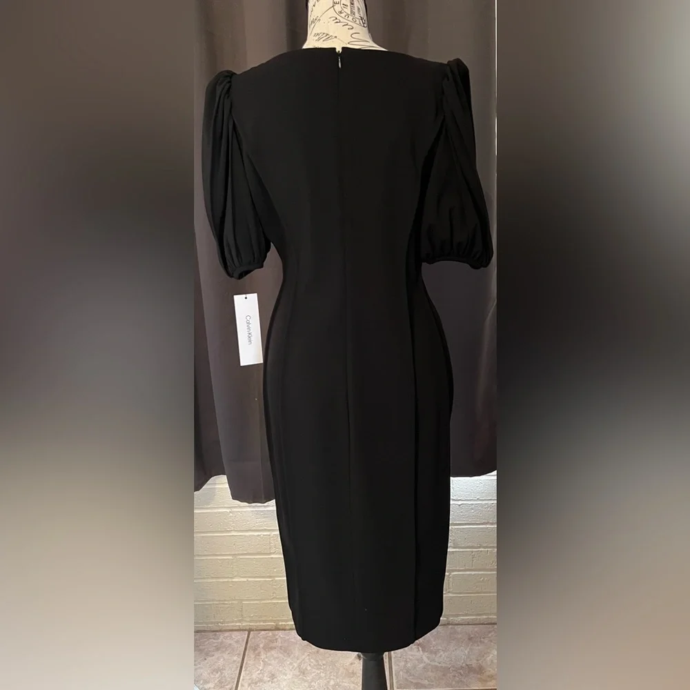 Calvin Klein Black Midi Dress with Puff Sleeves - Picture 5 of 6